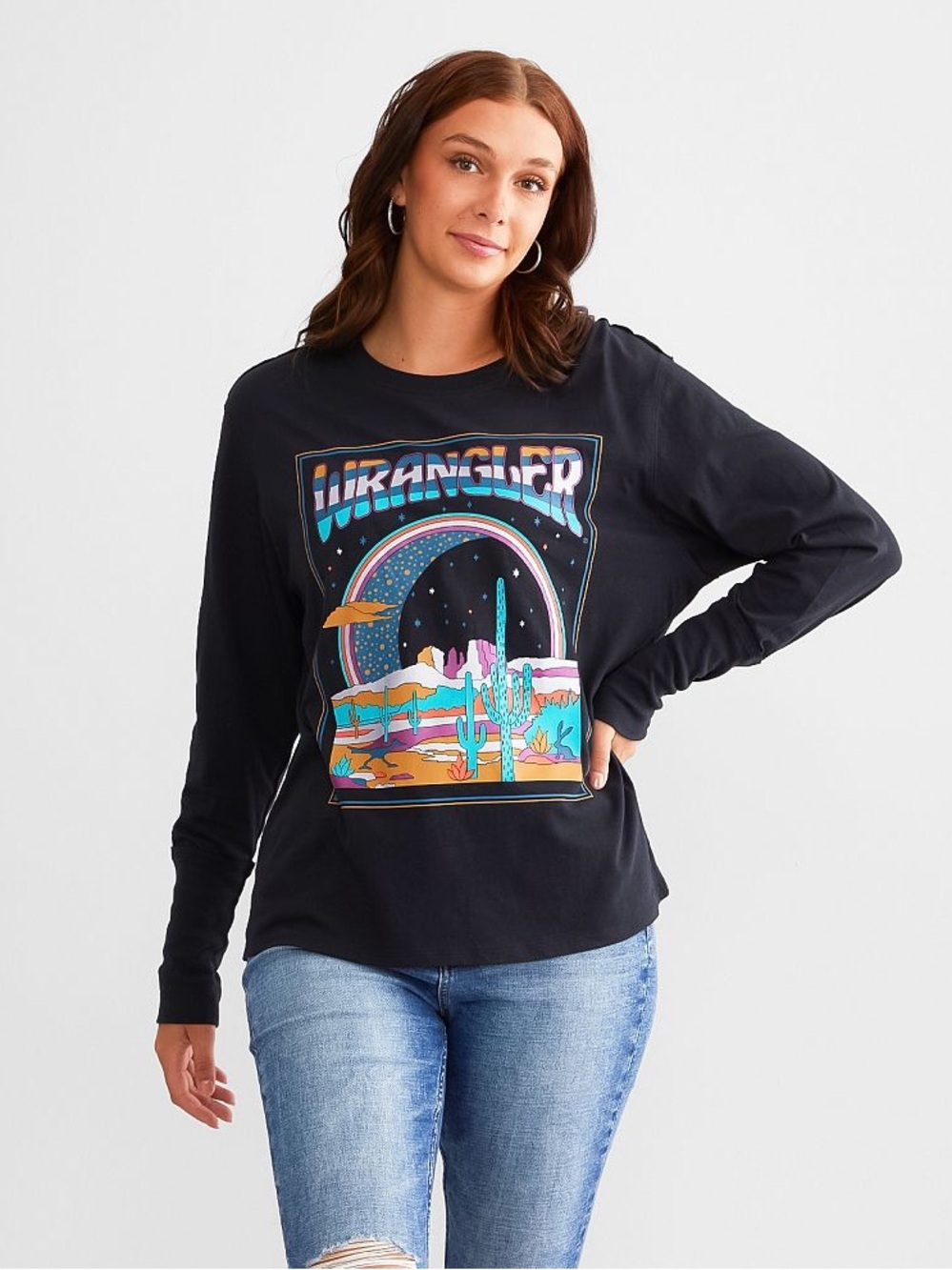 Wrangler Retro Black Long Sleeve Oversized Graphic Tee - Medium
